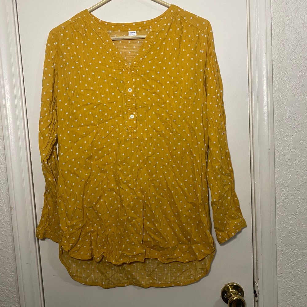 Old Navy Womens‎ Sunny Yellow Polka Dot Top Long Sleeve Yellow Blouse